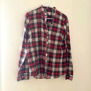 EUC J.Crew Plaid Top with Ruffle Detailing - Size Large